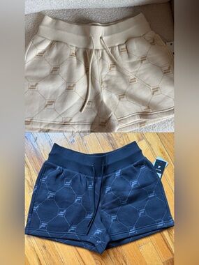 2x Fila Cream and black Logo-Print Athletic Drawstring Shorts